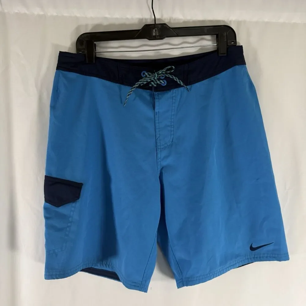 Nike Board Shorts Men's 32 Medium Blue Drawstring Unlined 9